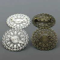 wholesale 10pcs bronzedsilver plated 38mm filigree flower vintage brooch for diy jewelry