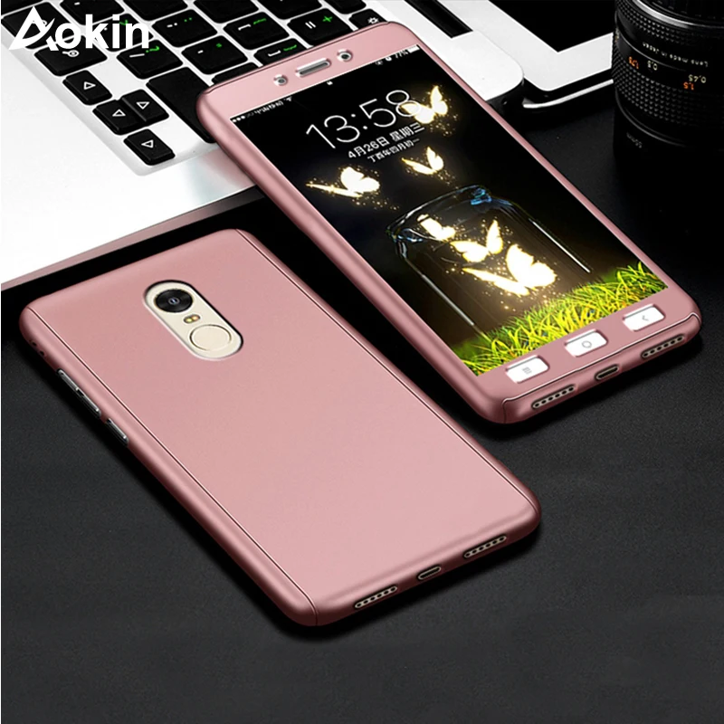 Aokin Coque For Xiaomi Redmi 4 4A Luxury Hard 360 Full Cover Protection Phone Case Note + Tempered Glass |