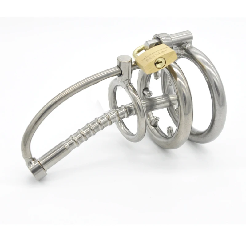 

Male Chastity Cage Metal Cock Ring Stainless Steel Chastity Cage with Urethral Insert Penis Plug Horse Eye Sounds Catheter GG133