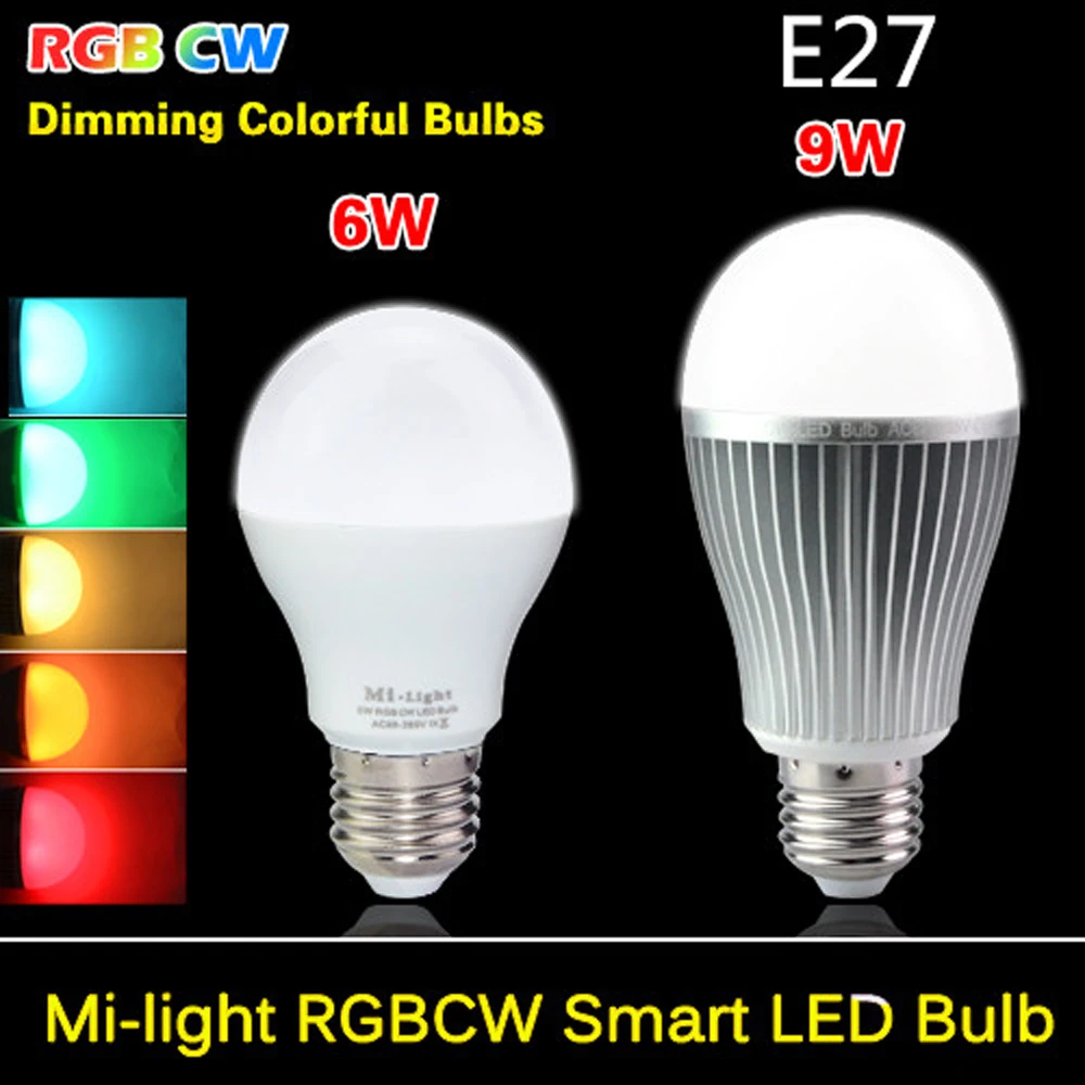 4 шт. с регулируемой яркостью Mi Light GU10 E27 светодиодная лампа Вт 6 9 MiLight RGB