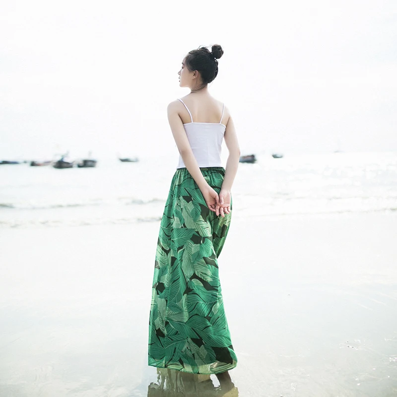 IRINAW623 женские шифоновые длинные широкие брюки с эластичной талией для пляжа лето
