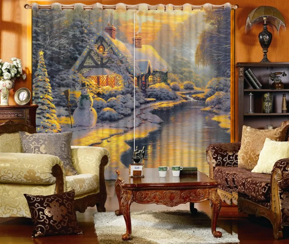 Современные шторы в простом стиле для гостиная Спальня Шторы закат сцена Зимы
