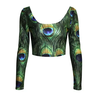 EAST KNITTING X-375 Женщины Топы Новая Мода Длинные Рукава Растениеводство Топ 3D Павлиньи Перья Печати Повседневная Топ