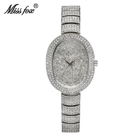 V2404 MISSFOX новые Австрийские Кристальные минималистичные деловые часы женские модные часы брендовые полностью алмазные женские маленькие кварцевые часы - Цвет: V2404