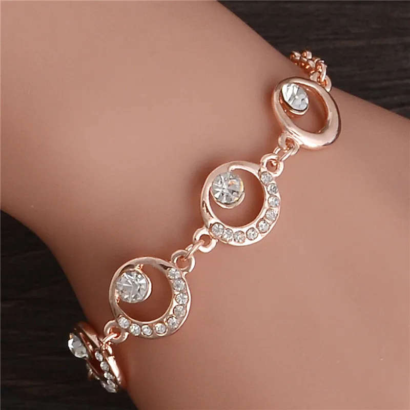 Браслет из розового золота с круглыми мозаиками и фианитами|bracelet wholesale|wholesale