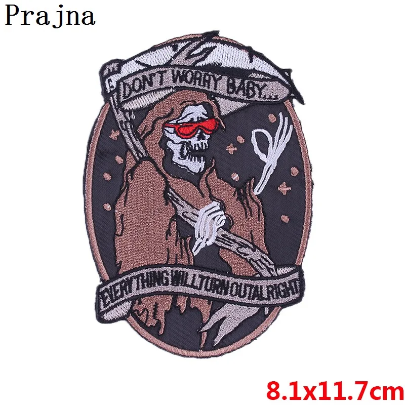Антикварная бронза Prajna нашивка с красными глазами для Хэллоуина, привидения, дьявола, свободного байкера, нашивки с вышивкой, панк-рок, железная нашивка, наклейка, одежда с черепом - Цвет: Антикварная бронза