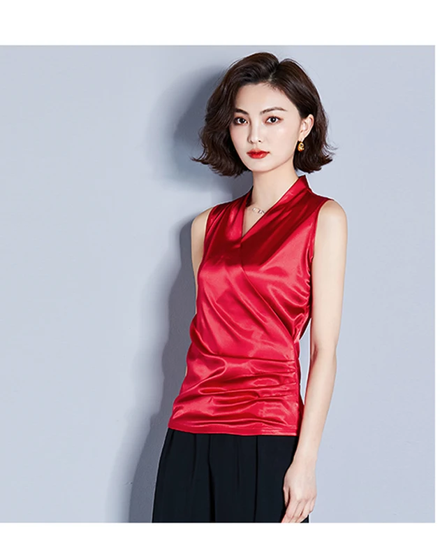 Dingaozlz летняя футболка для женщин blusa новая однотонная Повседневная рубашка с v-образным вырезом без рукавов Женские топы