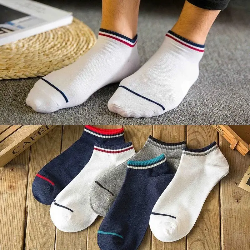 Short socks 5 пар в комплекте; эластичные дышащие носки с цветным узором; удобные полиэстерные носки унисекс в полоску; тапочки; короткий носок хлопчатобумажный - Цвет: Short socks