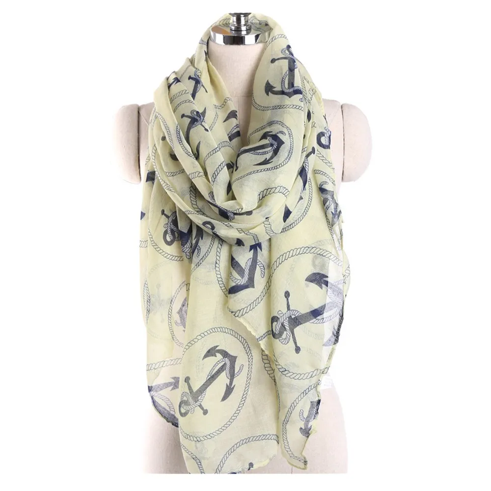 Новинка 2019 Женский легкий шарф в морском стиле женский летний с принтом якоря