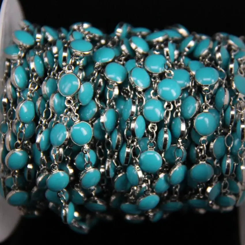 6 мм Бирюзовая синяя лампворк медная цепочка капельное масло монета стеклянная