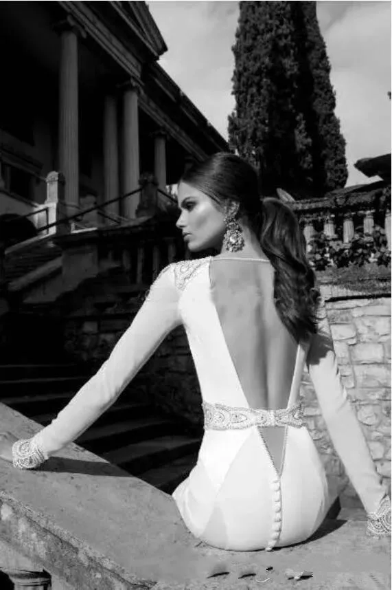 Пляжное платье Vestido De Noiva мусульманское свадебное платье Русалка Глубокий v-образный вырез с длинными рукавами бисера спинки свадебное платье в богемном стиле свадебное платье