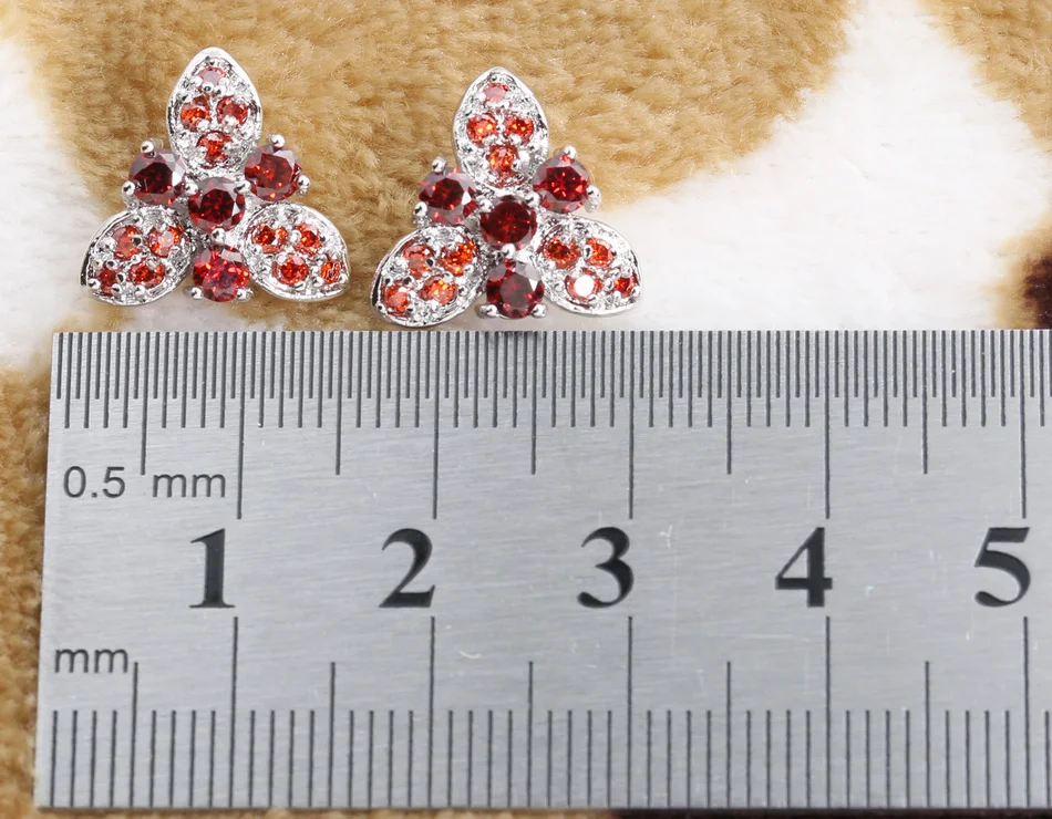 Gorgeous Red Garnet 3*3mm Semi-precious Silver Cool For Womens Stud Earrings ED0005 | Серьги