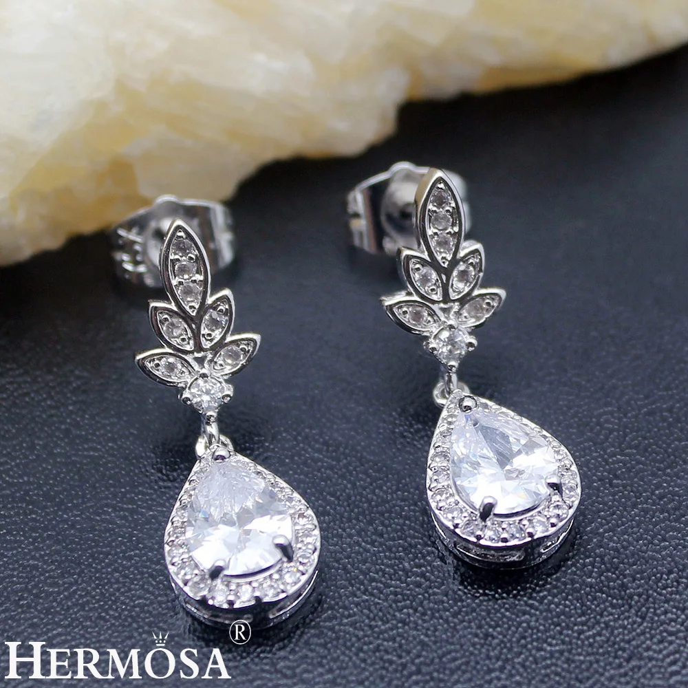 

HERMOSA jewelry New exquisite Zircon 925 Sterling Silver Party Accessories bridal wedding jewelry Necklace Earrings set TZ400