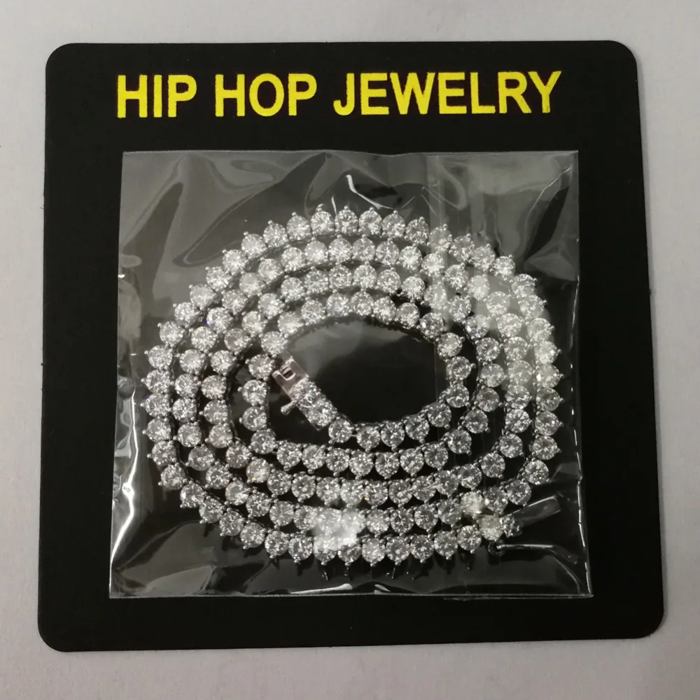3 мм широкий зубец Установка AAA CZ камень хип хоп Bling Iced Out 1 ряд кубического циркония теннисные цепные Чокеры мужские цепочки