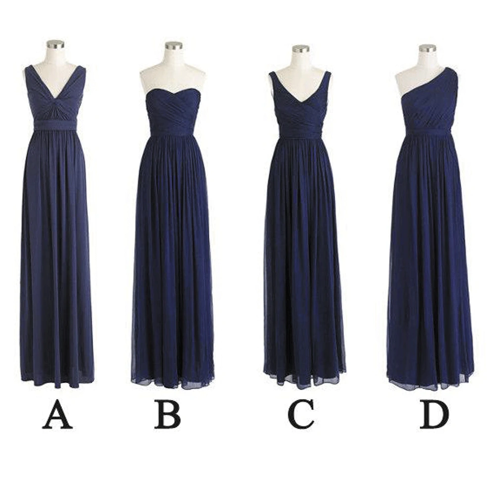 SuperKimJo Navy Blue Bridesmaid Dresses Long Mismatched Chiffon Cheap Wedding Party Dress Vestido De Festa Longo mismatched detachable earrings