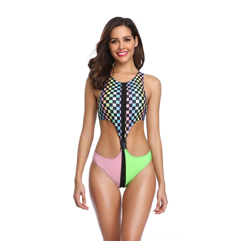2019 одна деталь с радужным принтом купальники на кнопках для женщин сексуальные