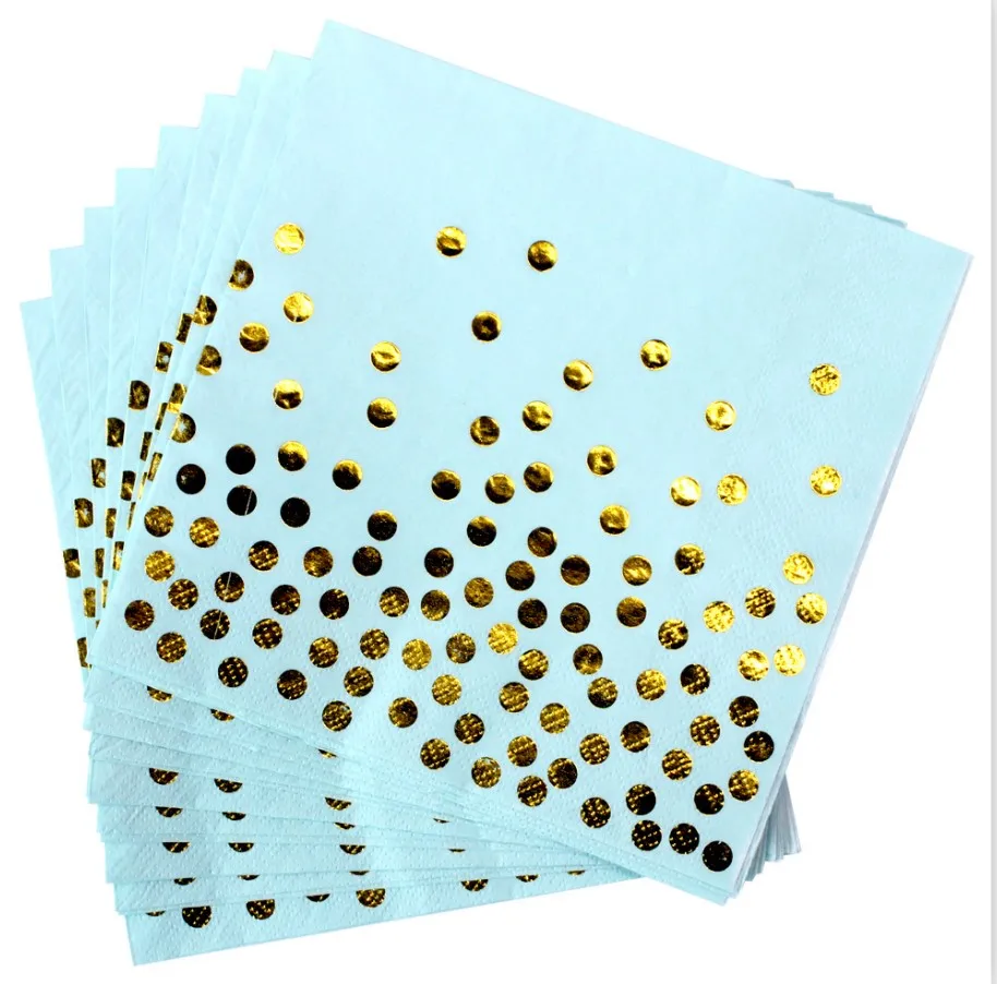 20pcs napkin blue Многоцветный розовый синий черный белый бронзированный горошек праздничный набор столовой посуды одноразовые чашки пластины бумажные полотенца вечерние принадлежности - Цвет: 20pcs napkin blue