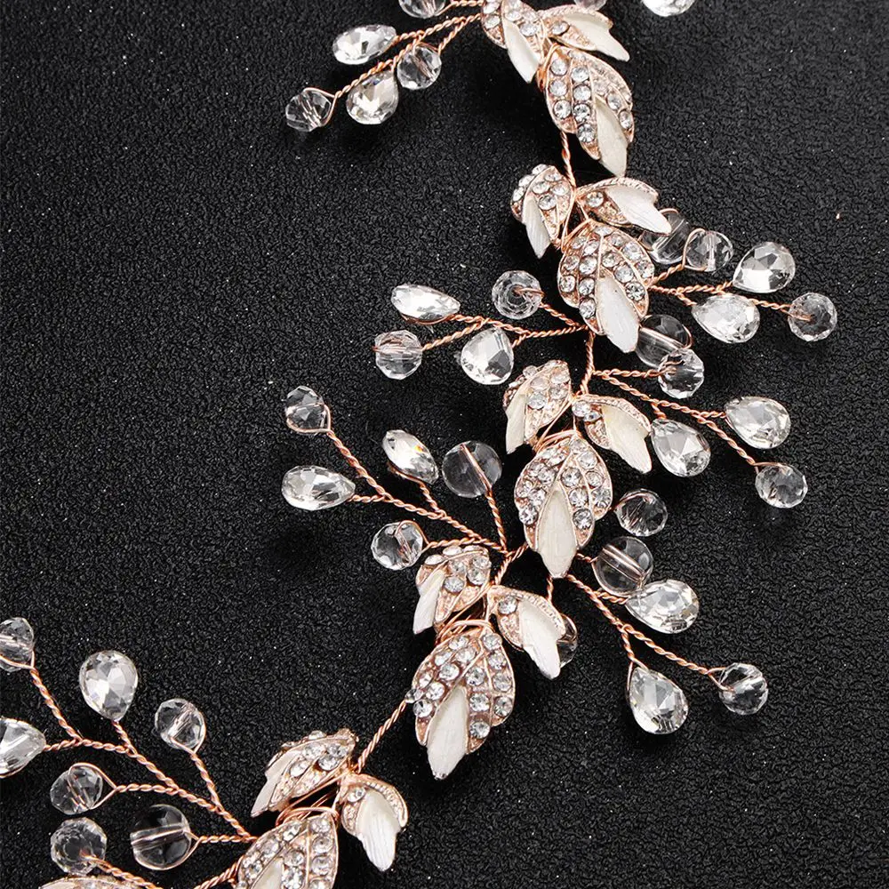 

Bride Handmade Leaves Crystal Hair Band Exquisite Flower Ribbon Headband Wedding Crown Tiaras Rhinestone Hair Clip Jewelry