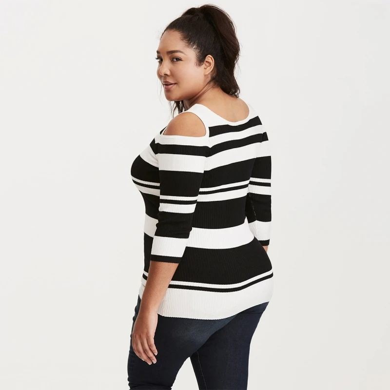 Hit Color Striped Oversized Women Sweaters And Pullovers 2018 Spring Off Shoulder Casual Black White Woman Clothes | Женская одежда