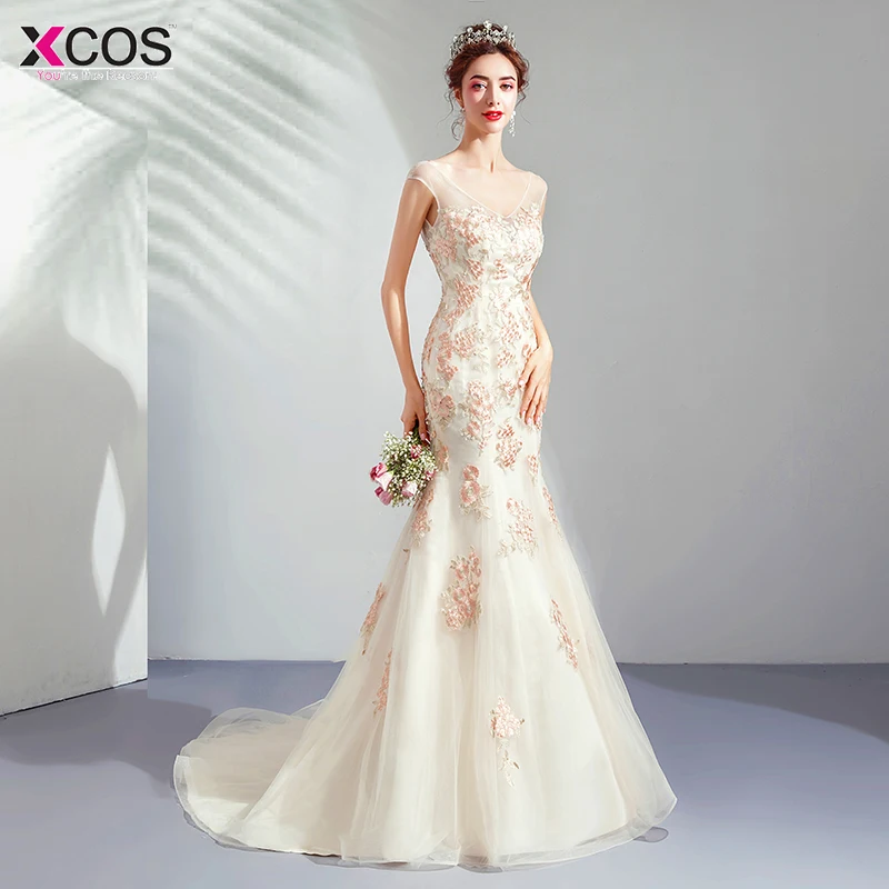 2019 Совок розовый цветок Русалка платье для выпускного вечера Длинная белая