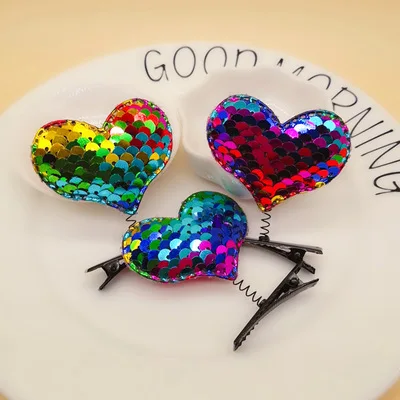 heart 3 шт./компл. новые детские заколки для волос для девочек блестки Сердце Звезда шпильки зажимы для волос Утконос головные уборы аксессуары для волос - Цвет: heart