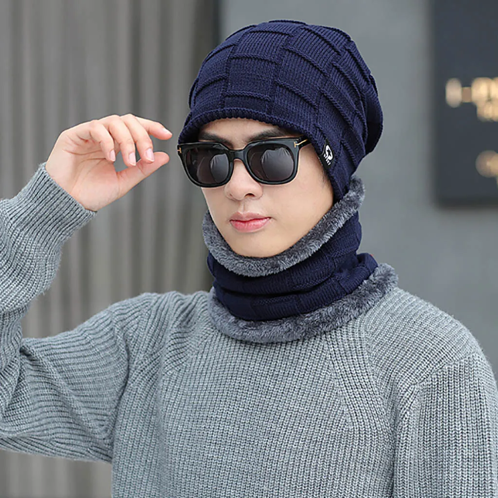 Зимние наушники для взрослых женщин и мужчин вязаная однотонная шляпа шарф