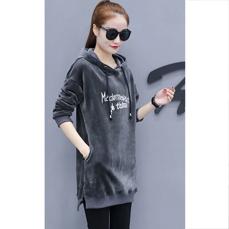 Большой размер 2018 новинка осень зима женские с длинным рукавом золотой бархат