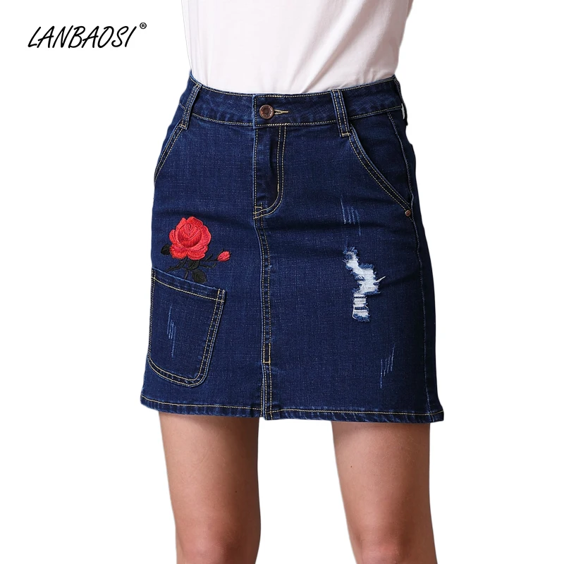 Мини юбка женская джинсовая с вышивкой и завышенной талией|jean miniskirt|mini denim skirtpencil