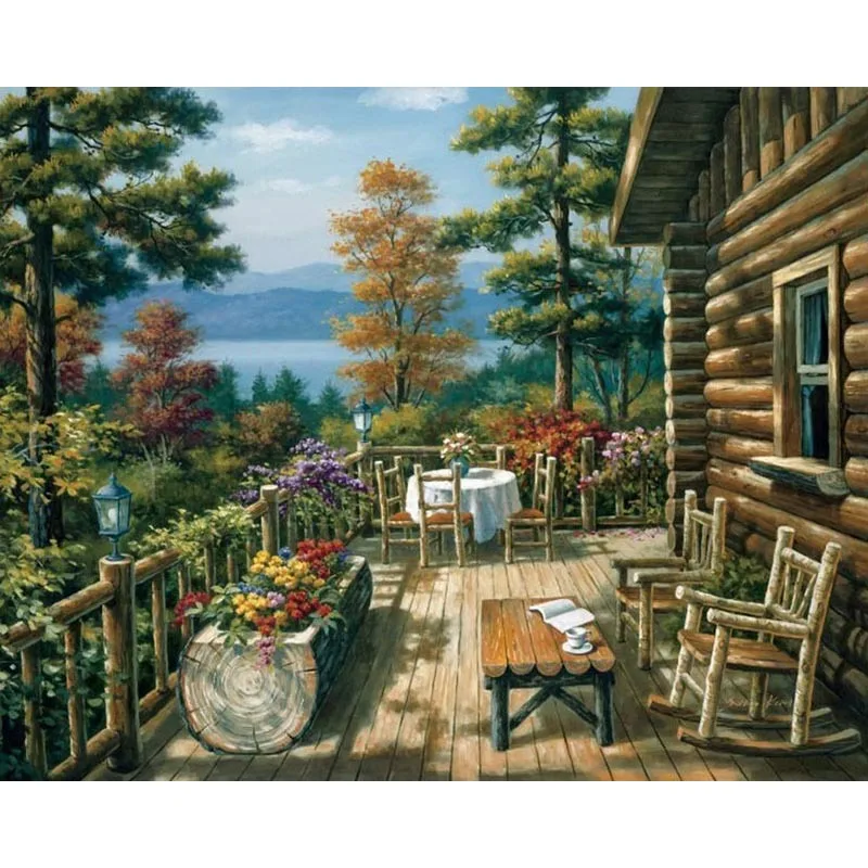Landscape Пейзаж DIY картина маслом по номерам 3D картины льняная Картина на холсте для гостиной настенная живопись Домашний декор - Цвет: Landscape