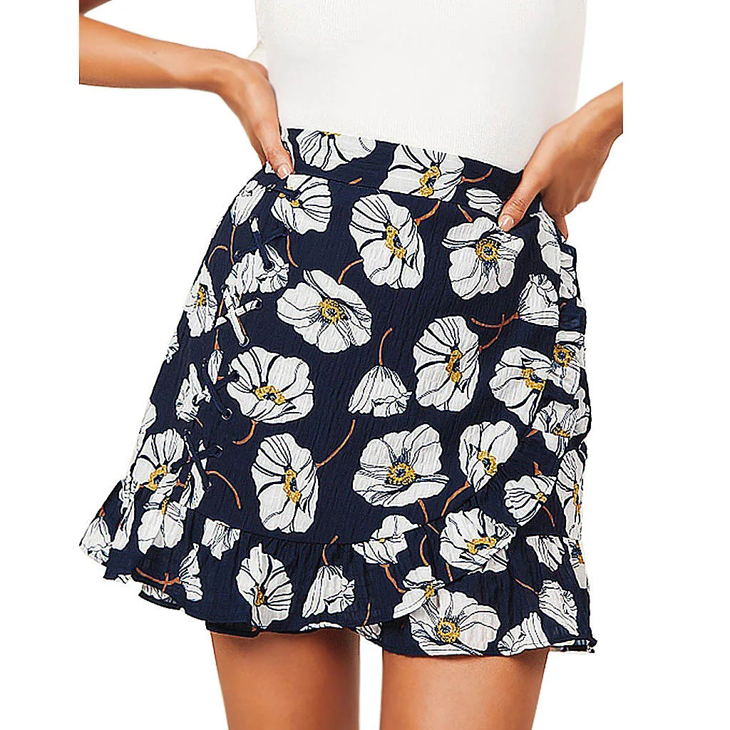 Юбка в горошек с оборками Базовая эластичная короткая женская юбка высокой