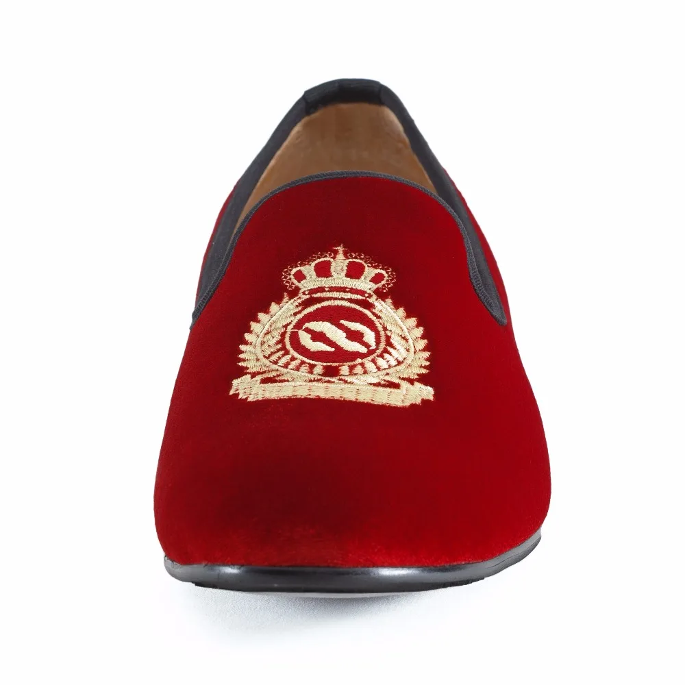 New Handmade Men Red Velvet Loafers With Crown Casual Dress Shoes Smoking Slippers Men's Flats Wedding Plus Size US 7-13 | Обувь