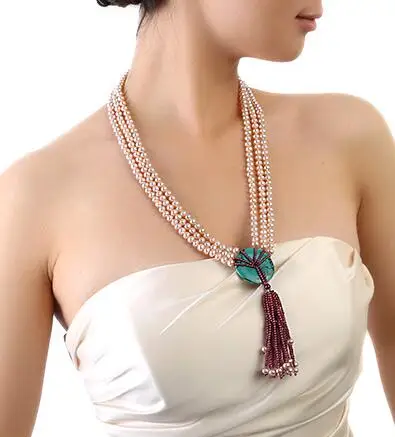 Three-Strand 6x7mm Natural pink Freshwater Pearl Necklace 26 27 28inch | Украшения и аксессуары