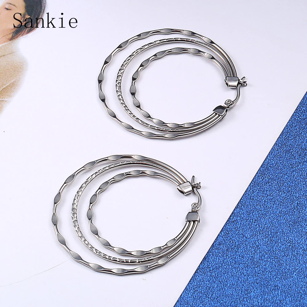 Sankie Stainless Steel Round Hoop Earrings For Women Gold Color Big Circle Wholesale Trendy Statement Jewelry | Украшения и