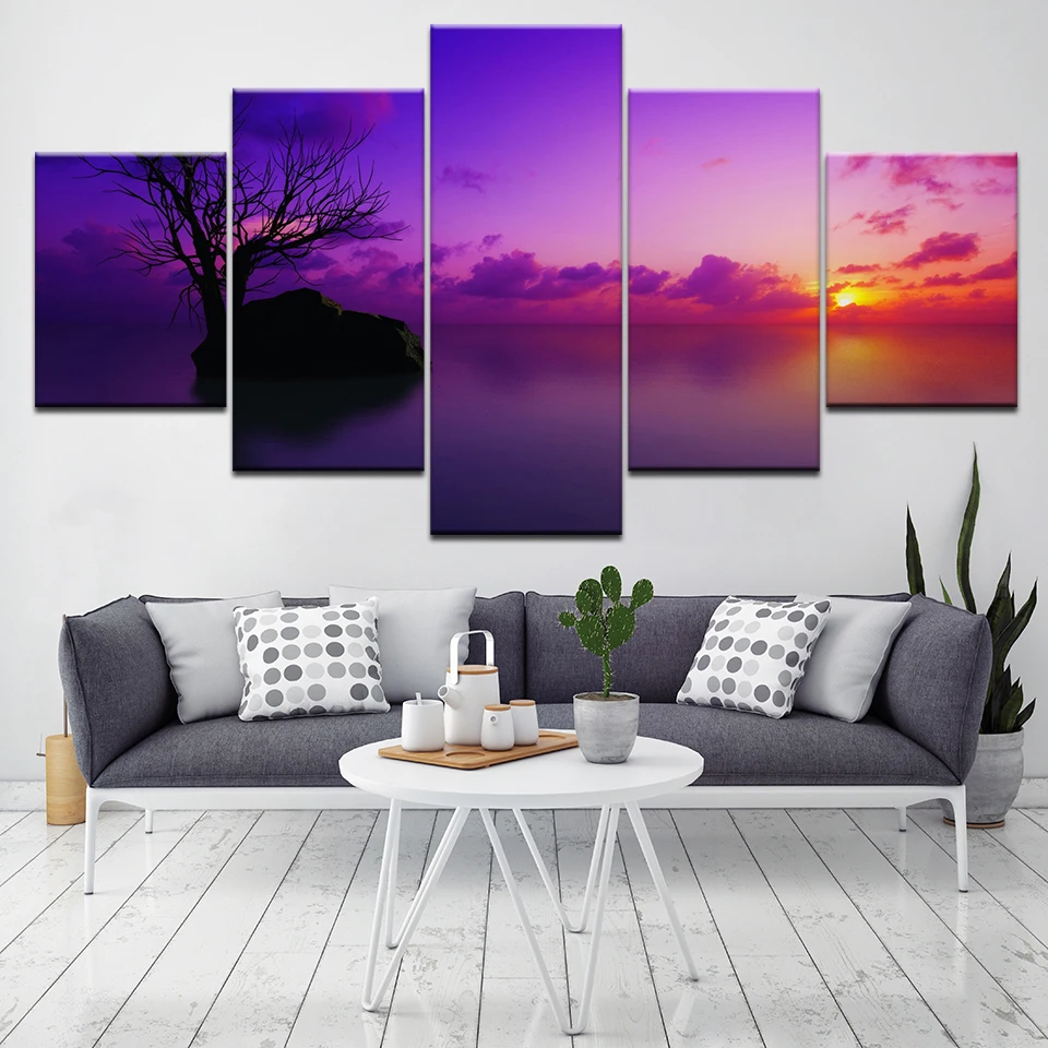 Утро Восход солнца солнце морской 5 шт. обои граффити Печать на холсте