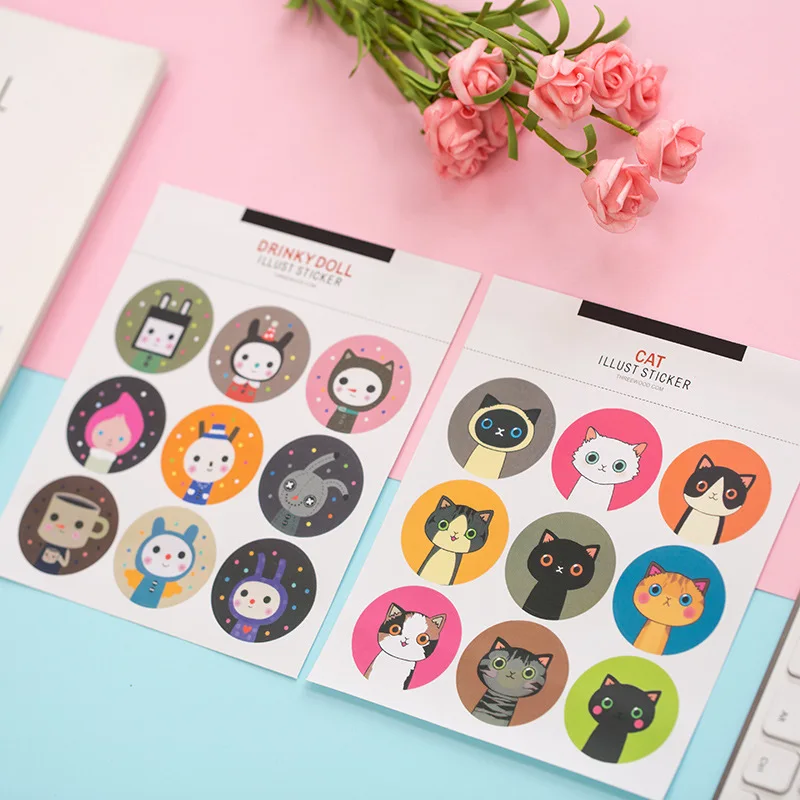 2 пары в упаковке/4 листа теги круглый милый кот школьная стикер для канцелярских