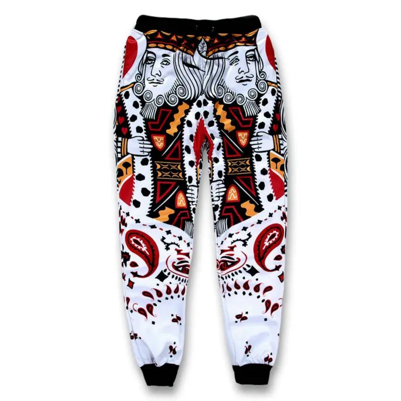 

Funny 3D Mens Jogger Pants Playing Cards K King Q Queen Poker Face Bandanna Paisley Sweatpants Hip Hop Casual Long Trousers