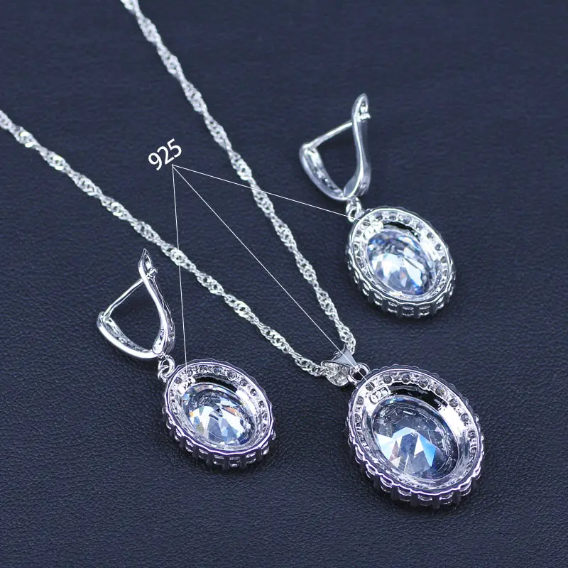 4 Piece 925 Stamp Silver Color Cubic Zirconia Jewelry Sets For Women Big White Crystal Bracelets Pendant Necklace Earrings Ring | Украшения