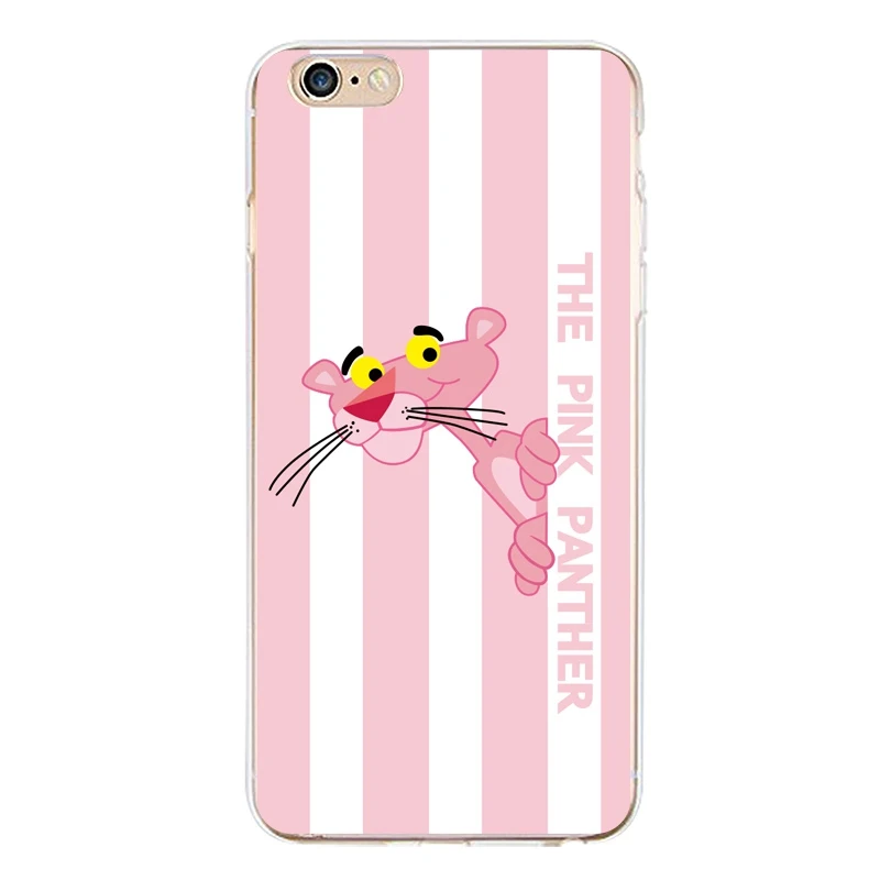 Feather Soft Clear TPU Phone Case For iPhone 4/4s 5 5s 6 6plus 7 8plus x Silicone Pink Panther Cover Free Shipping | Мобильные