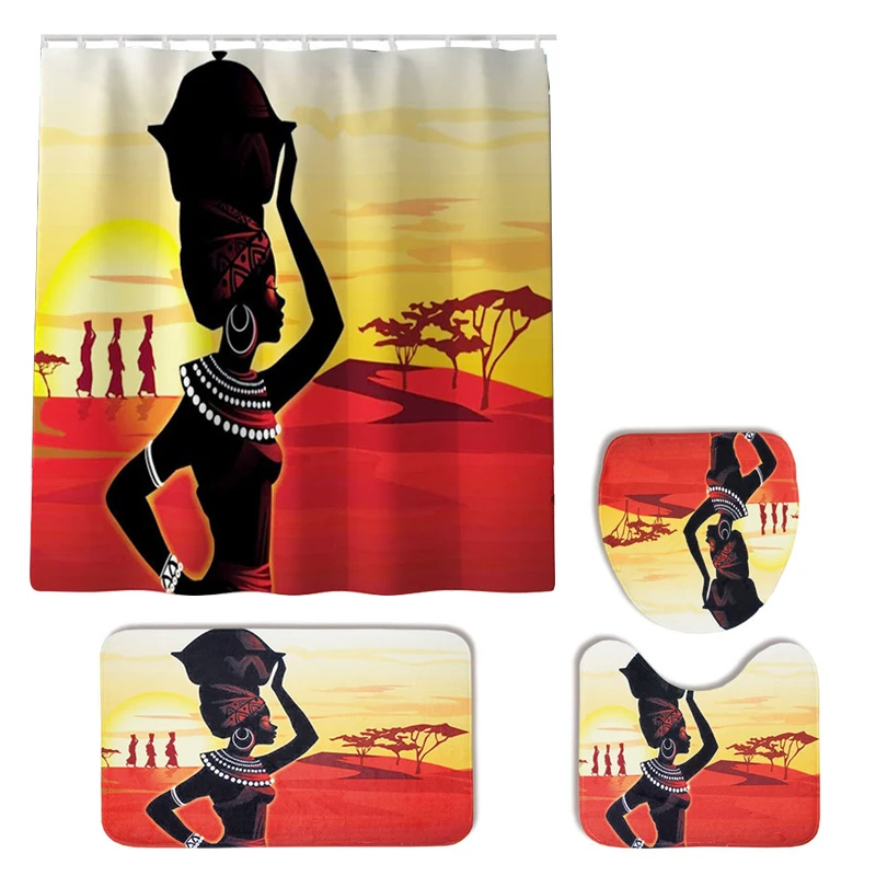 1 Set Sunset Woman 4 шт./компл. океан подводный мир узор Ванная комната ковролин Набор морской коврик для ванной нескользящие пьедестал коврик крышки унитаза крышка - Цвет: 1 Set Sunset Woman