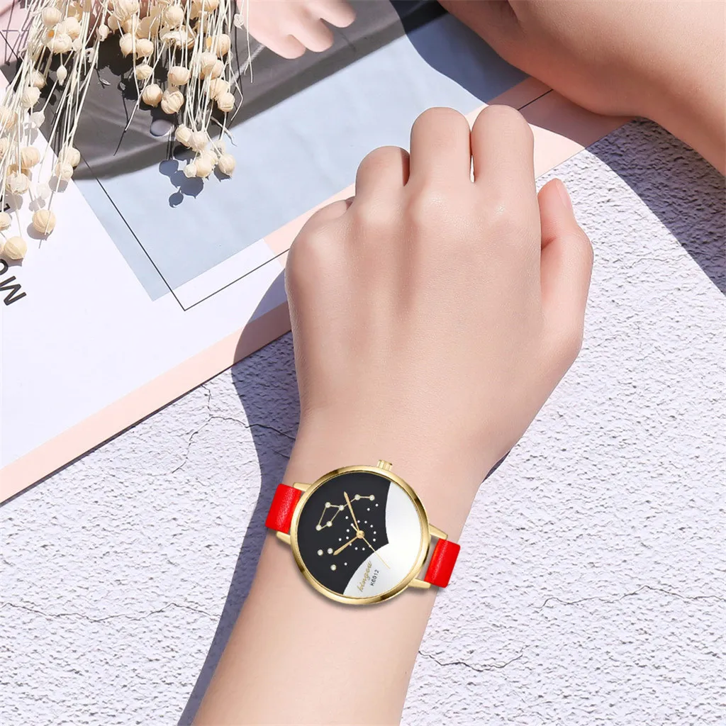 Роскошные часы для женщин кожа кварцевые женские высокого класса синий Стекло