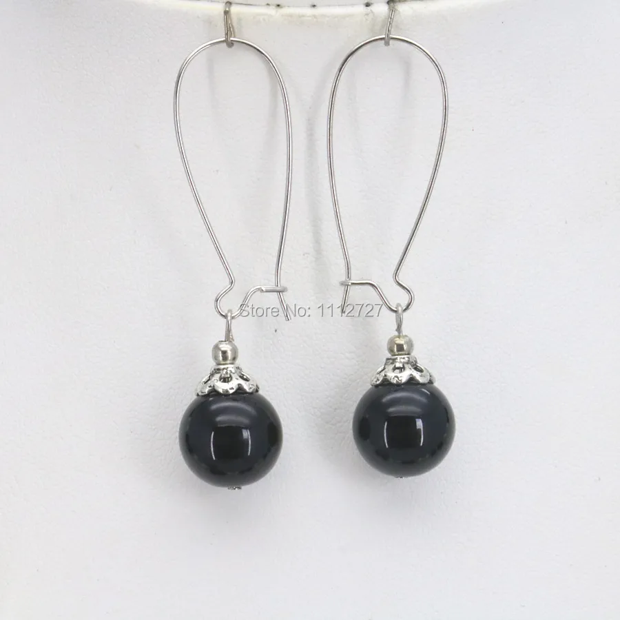 Женские жемчужные серьги с бисером черные стеклянные ручной работы 10 мм|beaded