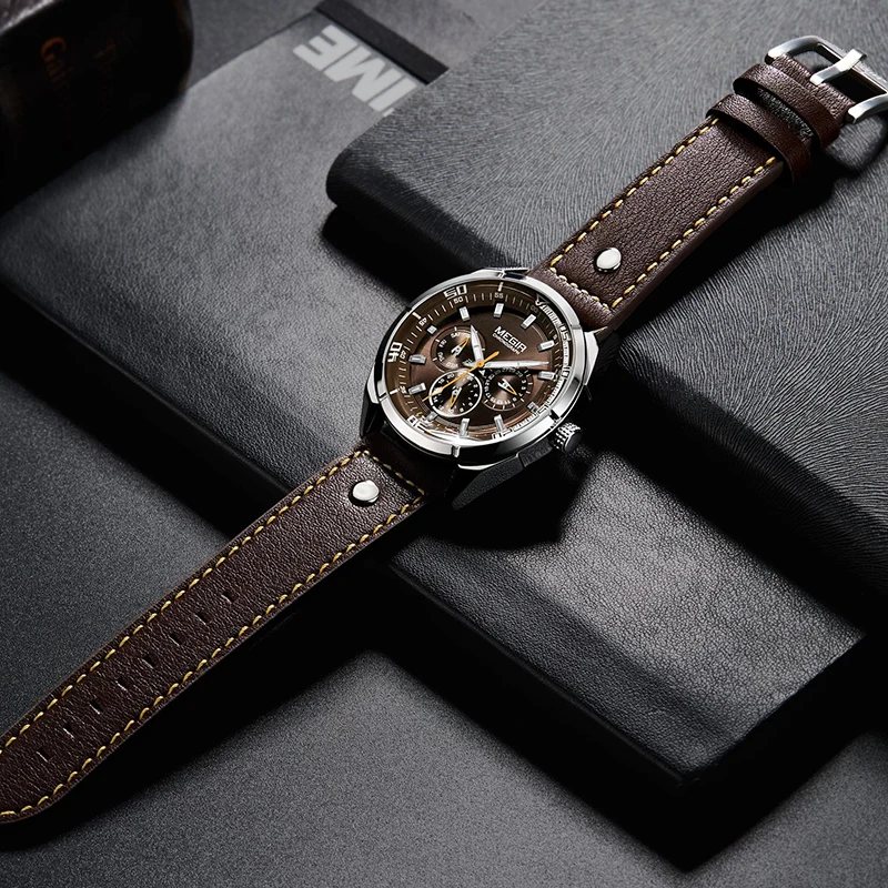 MEGIR брендовые кварцевые мужские часы с кожаным ремешком военные деловые наручные
