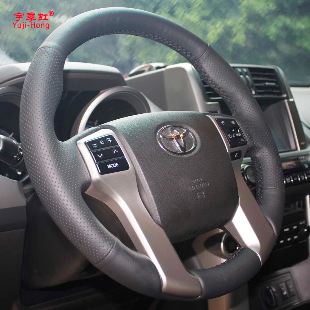 Yuji-Hong, чехлы для руля автомобиля из искусственной кожи, чехол для Toyota Prado 2010-, сшитый вручную чехол из микрофибры