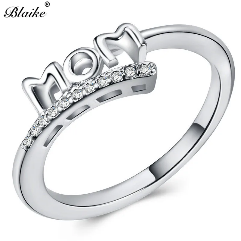 Blaike 2019 новые кольца с надписью Mum Love для женщин серебряный цвет белый циркон