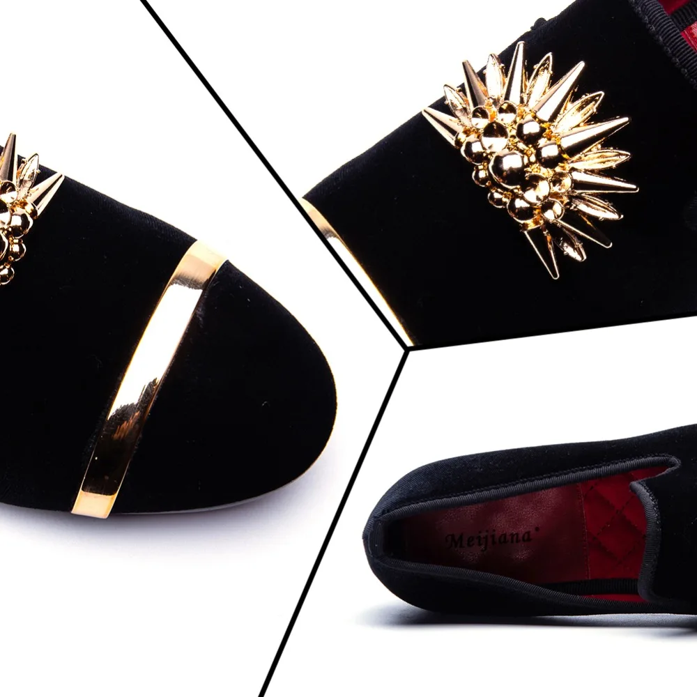 Новые модные мужские бархатные туфли с золотым верхом и металлическим носком