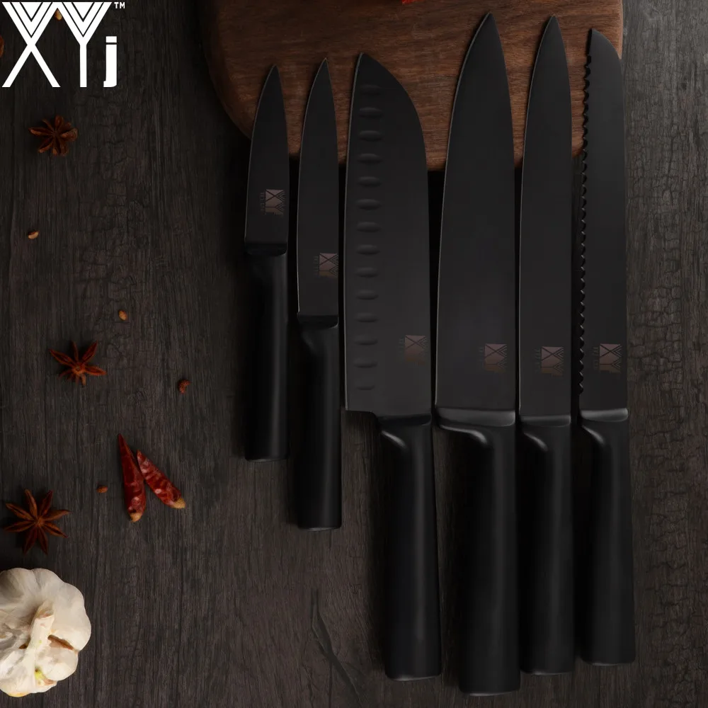 XYj 6pcs Stainless Steel Knives Set Multi-color Handle Chef Bread Slicing Utility Santoku Paring Knives Cooking Tools