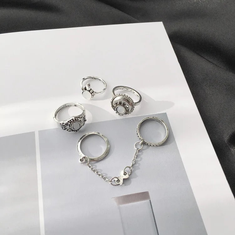 5 шт./компл. Новое модное серебряное кольцо для женщин опал камень ретро