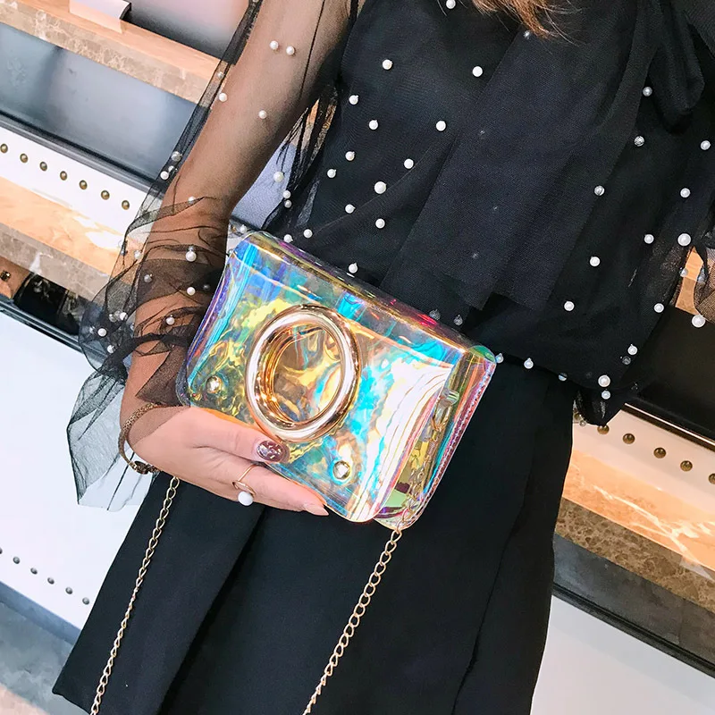 

PVC Women Messenger Bags 2019 Summer New Sac Transparent Femme Chain Shoulder Bag Laser Large Circle Clear Purse Jelly BagLXF365