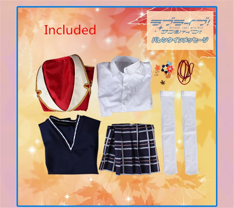 

Love Live Sunshine Aqours Red Autumn Maple Leaves All Member Takami Chika Cosplay Costume Uniforms Suits Women Summer Dress