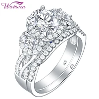 wuziwen 3 5 ct oval shape aaaaa zircon 925 sterling silver rings for women blue crystal wedding ring set trendy jewelry gift